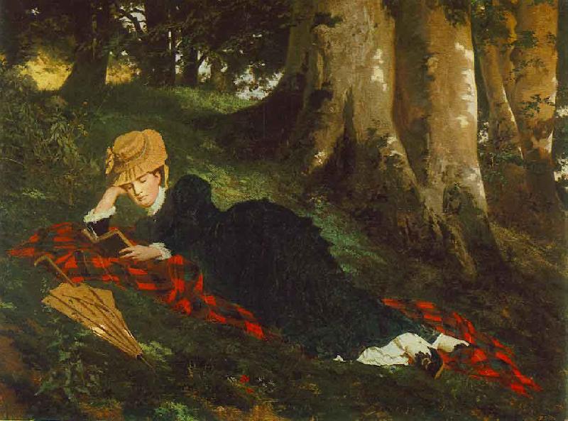 Gyula Benczur Woman Reading in a Forest oil painting image